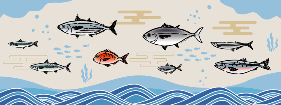 手描きペンタッチお魚イラスト	
