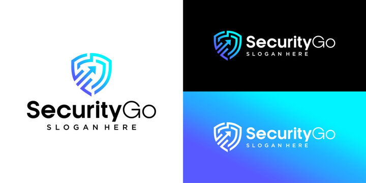 Security Go Shield Logo Template, Modern Digital Protection Arrow Icon for Cybersecurity and Tech Business Branding