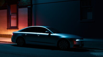 Fototapeta premium surreal modern car parked at night with missing automotive parts