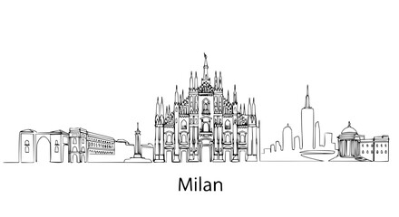 Fototapeta premium Milan Skyline Line Drawing: Duomo, Arch, Modern Buildings - Minimalist Cityscape