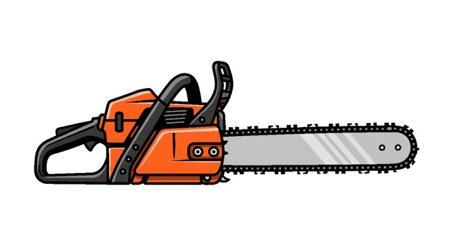 Orange gasoline chainsaw isolated on white background.