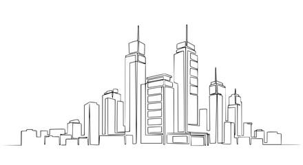 Fototapeta premium Modern Cityscape Single Line Drawing - Skyline of Tall Buildings