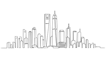 Fototapeta premium Minimalist Skyline Drawing: Modern Cityscape Line Art