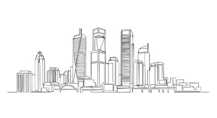 Fototapeta premium Modern Cityscape Skyline Drawing, Minimalist Architecture Illustration, Urban Landscape