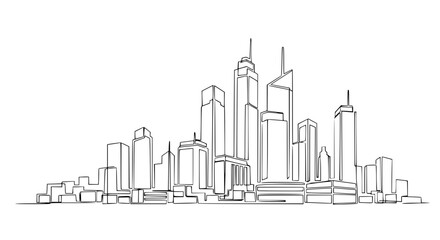 Fototapeta premium Modern City Skyline Drawing - Continuous Line Art of Skyscrapers