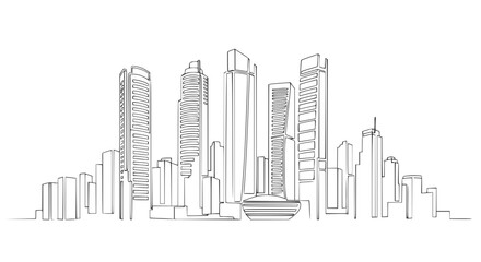 Obraz premium Modern Cityscape Line Drawing: Sleek Skyscrapers and Urban Skyline Art