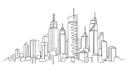 Fototapeta premium Continuous Line Drawing of a Modern City Skyline