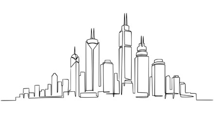 Fototapeta premium Minimalist Cityscape Line Drawing, Modern Architecture Skyline, Urban Art