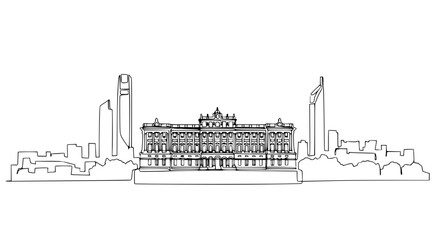 Obraz premium Hand-drawn skyline with royal palace and modern skyscrapers, minimalist architectural illustration