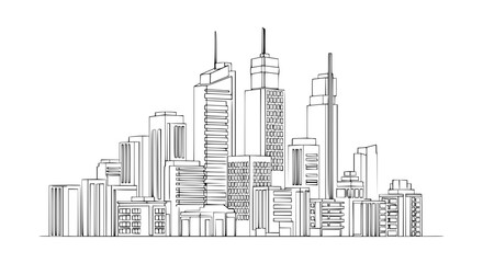 Obraz premium Modern City Skyline Sketch - Business District Architecture Drawing