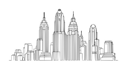 Fototapeta premium Modern City Skyline Outline Vector Art