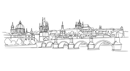 Fototapeta premium Prague Skyline Sketch: Charles Bridge and Old Town Architecture