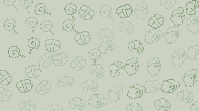 Bread pattern footage features cute illustrations of lollipops and bread on green.