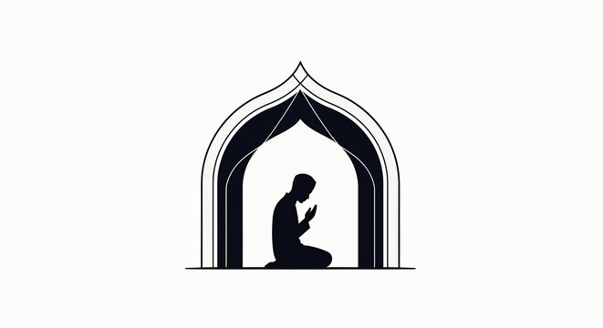 Silhouette of Man Praying Inside Mosque Archway