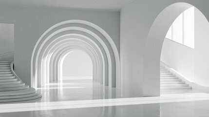Obraz premium Modern Architectural Design: Minimalist Interior Spaces with Dynamic Light and Chic Style