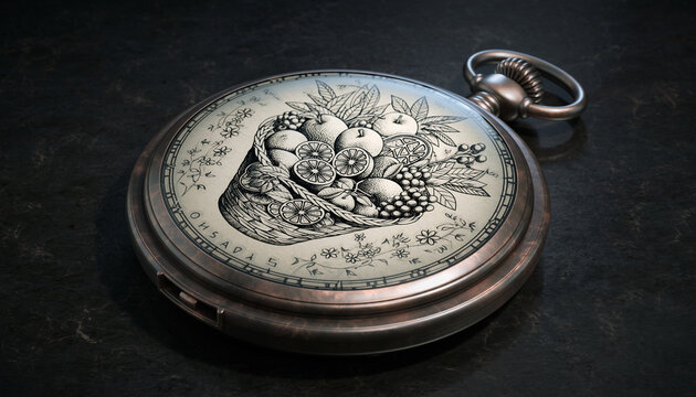 Antique Pocket Watch with Chain on Dark Background.