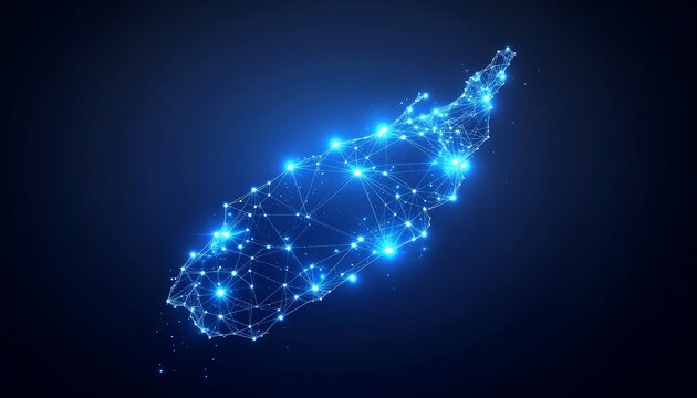 Digital Network Aruba Map with Glowing Connections