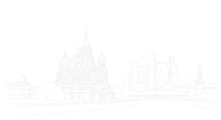 Obraz premium Moscow Skyline Sketch: St. Basil's Cathedral and Modern Skyscrapers