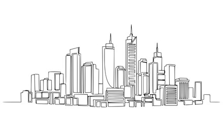 Fototapeta premium Continuous Line Drawing of a Modern City Skyline