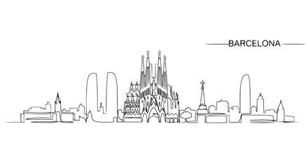Fototapeta premium Barcelona Skyline Continuous Line Drawing - Iconic Architecture and Cityscape
