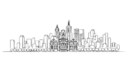 Obraz premium Melbourne Skyline Silhouette - Iconic Architecture Sketch