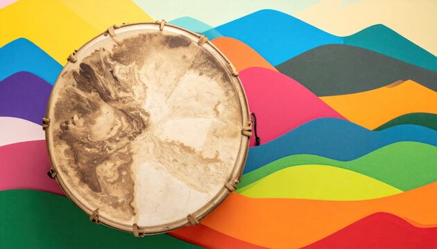 Traditional Frame Drum on Colorful Abstract Background.