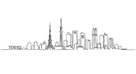Fototapeta premium Tokyo Skyline Continuous Line Drawing - Iconic Cityscape Illustration