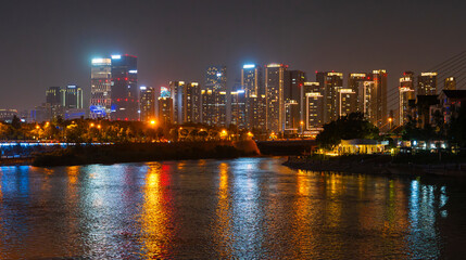 Obraz premium landscape night view of Chengdu waterfront