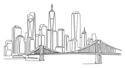 Naklejka premium Minimalist Line Art of a Cityscape with Bridge