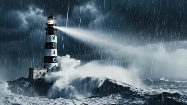 Lighthouse in stormy sea showcasing the raw beauty of the environment