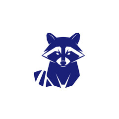 Fototapeta premium Geometric Blue Raccoon Logo Icon - Minimalist Animal Illustration
