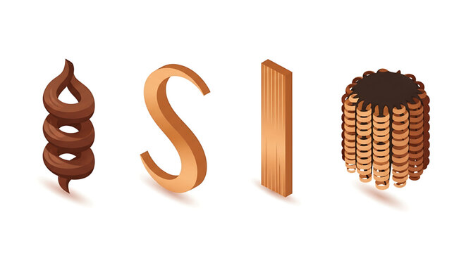 Set of 3d isometric icons representing different types of pasta shapes including fusilli, sshaped, flat noodle and rotini