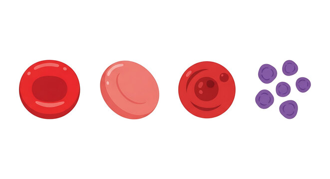 Set of different blood cells including red blood cells and platelets