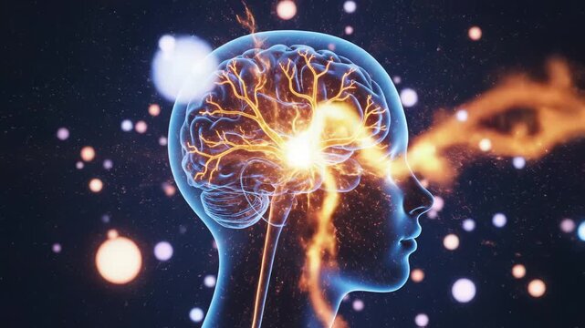 Human brain with neural activity symbolizing the digital age and smart tech evolution