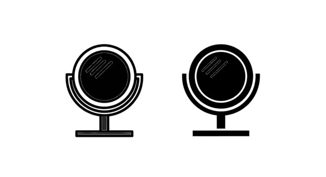 Minimal black silhouette icon, simple flat vector, bold black shape, no, no shading set of table makeup mirrors, cosmetic mirror icons on a, flat icon style