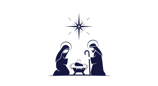 Nativity Scene Silhouette: Mary, Joseph, Baby Jesus, and Star of Bethlehem
