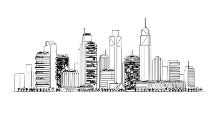 Fototapeta premium Modern Cityscape Sketch: Tall Buildings Skyline Outline Drawing