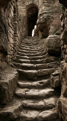 Fototapeta premium Exploring Ancient Stone Steps in Medieval Ruins: A Mysterious Architecture Adventure