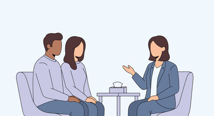 Fototapeta premium Couple attending therapy session with a psychologist or counselor, discussing relationship issues on a couch