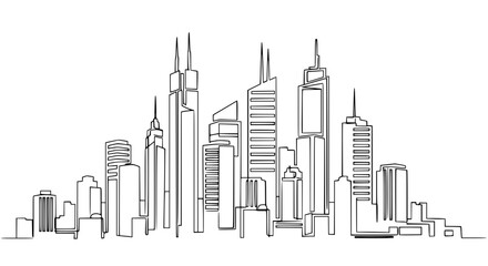 Fototapeta premium Modern City Skyline Continuous Line Drawing - Urban Landscape Art