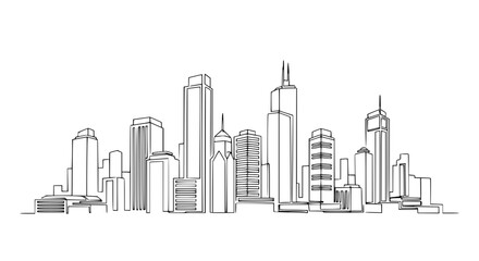 Obraz premium Continuous Line Drawing of Modern City Skyline, Minimalist Urban Architecture Outline