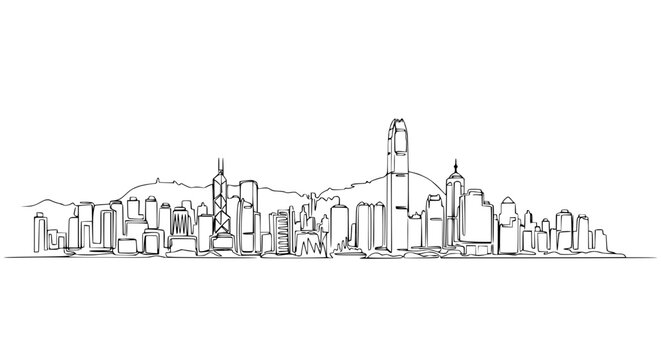 Minimalist Hong Kong Skyline Outline Drawing