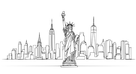 Obraz premium Statue of Liberty and New York City Skyline Hand Drawn Sketch