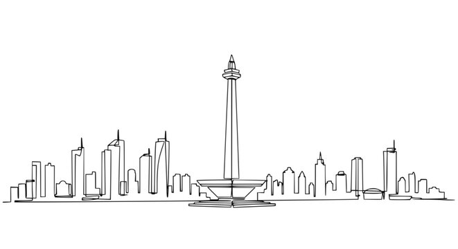 Monas Tower Skyline Cityscape Landmark Landmark Line Art Drawing