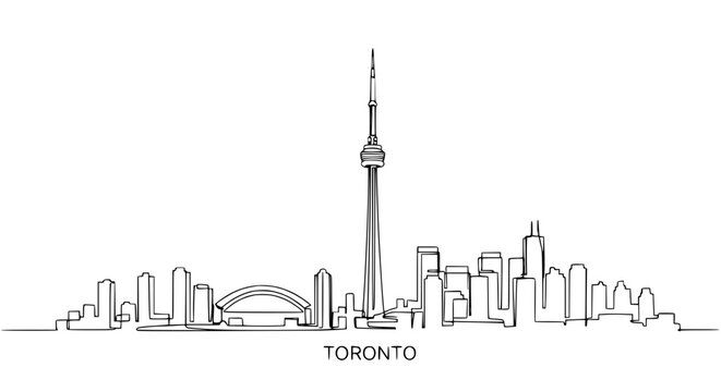 Toronto Skyline Silhouette - Iconic CN Tower and Cityscape Line Art