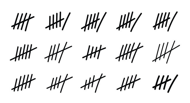 Simple monochrome pattern showing fifteen sets of five tally marks each hand drawn on a clean white background.