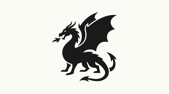 Black dragon silhouette mythical creature.