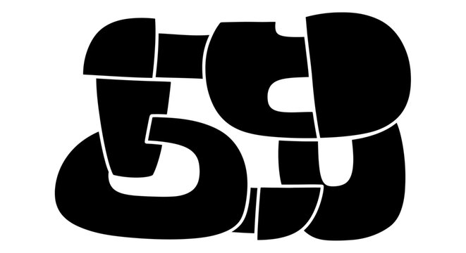 Modern Abstract Black and White Number 53 Design Element. Stylized Geometric Fragmented Digit Illustration