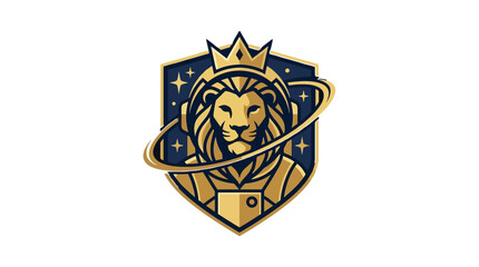 Obraz premium Cosmic Lion Astronaut Emblem with Futuristic Neon Space Helmet Design