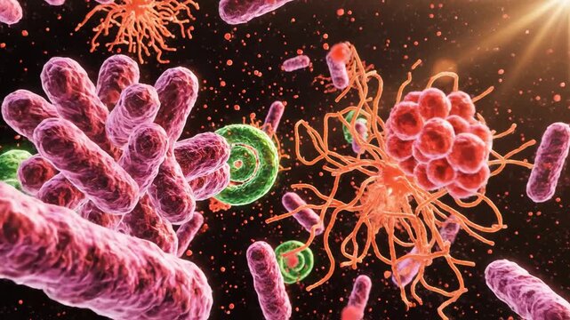 Microscopic view of bacteria and cells perfect for UI/UX elements, presentations, and digital art